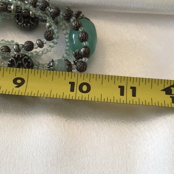Premier Design burnished silver tone & aqua colored beads & stone neckla… - Picture 2 of 4
